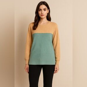 Ofeefan Pullover Color-block Sweater in Peach and Teal     Size Large